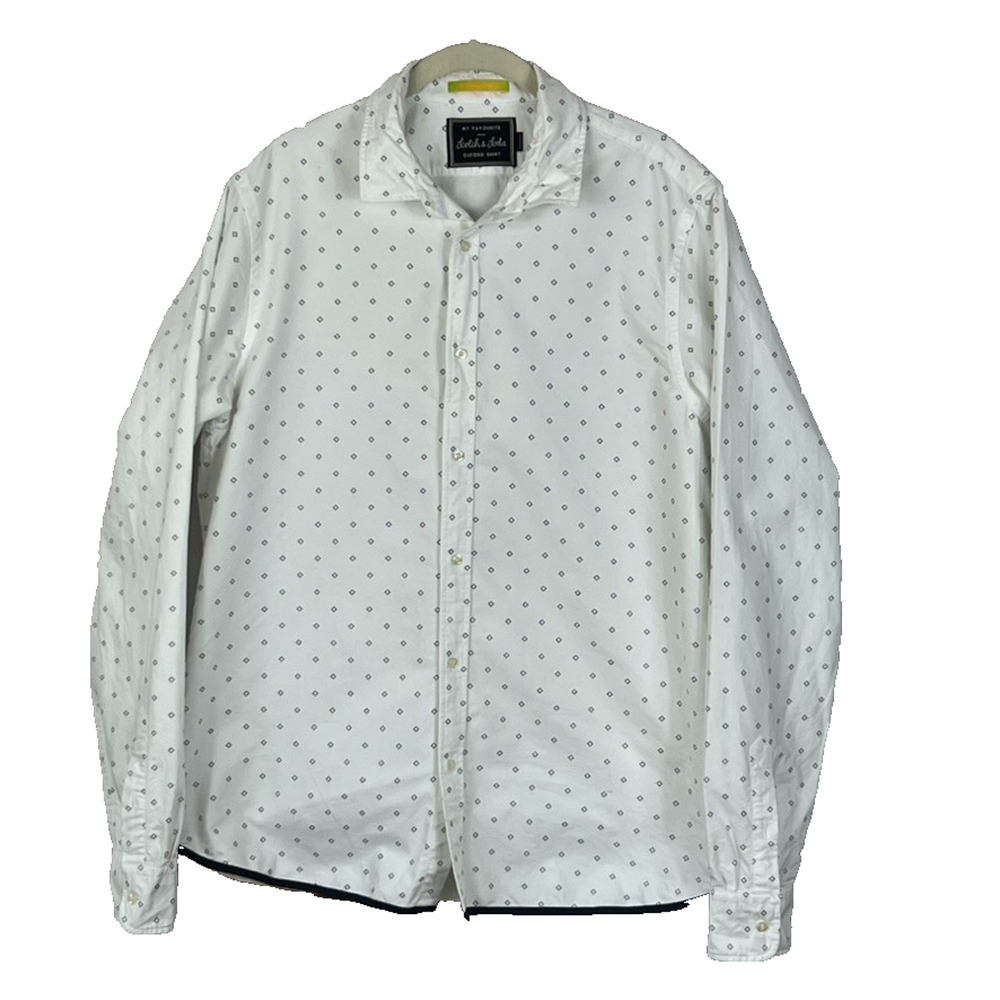 Scotch & Soda My Favorite Oxford Shirt White Button Up Long Sleeve Allover Print